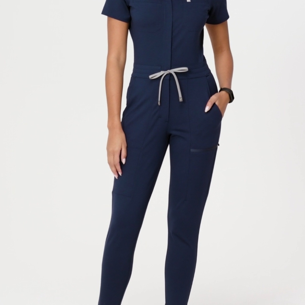 Fabletics Navy Blue Jumpsuit with Light Accents and Pockets